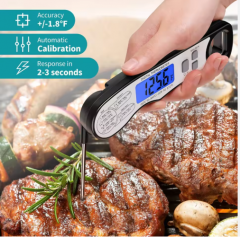 Digital Instant Read Plastic Food Thermometer with Foldable Probe IP66 Waterproof Temperature Alarm for BBQ & Outdoor Cooking