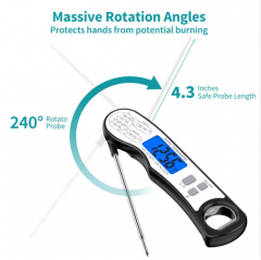 Digital Instant Read Plastic Food Thermometer with Foldable Probe IP66 Waterproof Temperature Alarm for BBQ & Outdoor Cooking