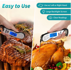 Digital Instant Read Plastic Food Thermometer with Foldable Probe IP66 Waterproof Temperature Alarm for BBQ & Outdoor Cooking