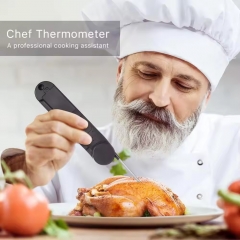 CH-209 Digital Instant Read Plastic Meat Thermometer IP66 Waterproof Folding Probe LCD 3-color Backlight Voice Alarm for Kitchen BBQ