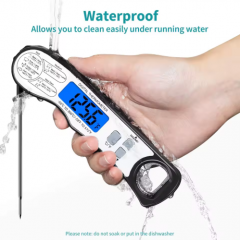 Digital Instant Read Plastic Food Thermometer with Foldable Probe IP66 Waterproof Temperature Alarm for BBQ & Outdoor Cooking