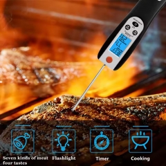 CH-207 Instant Read Folding Probe Meat Cook Thermometer With Timer Portable Digital Food Kitchen Thermometer
