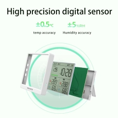 LX8108 Digital Modern Hygrometer Temperature Humidity Meter High Precision LCD Touch Control Portable ABS Battery Operated Home