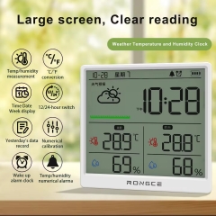 LX8108 Digital Modern Hygrometer Temperature Humidity Meter High Precision LCD Touch Control Portable ABS Battery Operated Home