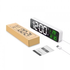 LD8810 10.5-Inch Smart Table Clock Large LED Screen Digital Alarm Bedroom Mirror Temperature Date Music Display 6 Brightness Dimmers