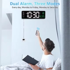 RC-6626 16 Inch LED Wall Clock with Minimalist Digital Temp Date Week Display ABS Remote Control for Living Room Decor