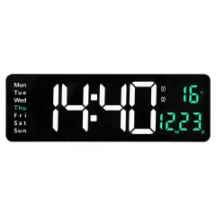 RC-6626 16 Inch LED Wall Clock with Minimalist Digital Temp Date Week Display ABS Remote Control for Living Room Decor