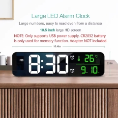 LD8810 10.5-Inch Smart Table Clock Large LED Screen Digital Alarm Bedroom Mirror Temperature Date Music Display 6 Brightness Dimmers