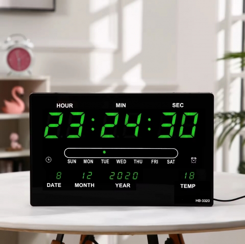 CL-3320 Digital Perpetual Calendar Alarm Electronic Wall Clock Week Display Plastic Glass for Hospitals Room Schools Factory Direct Sale