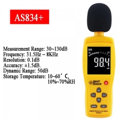 SMART SENSOR AS834+ Digital LCD Sound Level Meter Noisemeter 30-130dB Noise Volume Decibel Monitoring Tester