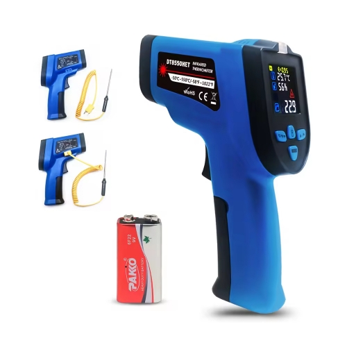 DT8550HET -50C~550C (-58F~1022F) Termometro Pistola Term Metro Infrarrojo Infrared Laser Thermometer Pyrometer with K Type Thermocouple Temp Alarm for Industry