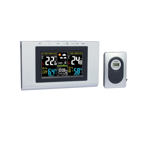 JM-H127G-COLOUR Wireless Indoor Electronic Temperature Humidity Monitor Forecast LCD Digital Weather Station Clock With Outdoor Sensor