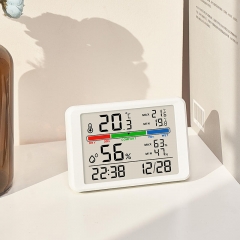 YD-2310 Modern Design Indoor Air Comfort Indicator LCD Alarm Clock Hangable Digital Thermometer Hygrometer with Stand Display Time Date