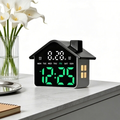YD-GH9033 LED Digital Alarm Clock Ambient Light Large Display Smart House Shape Table Clock Modern Decorative Bedroom Small Clock