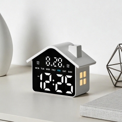 YD-GH9033 LED Digital Alarm Clock Ambient Light Large Display Smart House Shape Table Clock Modern Decorative Bedroom Small Clock