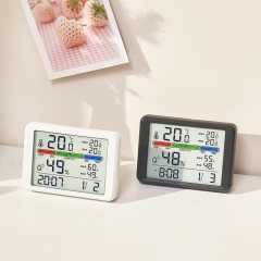 YD-2310 Modern Design Indoor Air Comfort Indicator LCD Alarm Clock Hangable Digital Thermometer Hygrometer with Stand Display Time Date