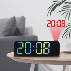 YD-8013 RGB LED Mirror Colorful Tabletop Clock Smart Projection Bedside Alarm Clocks for Students
