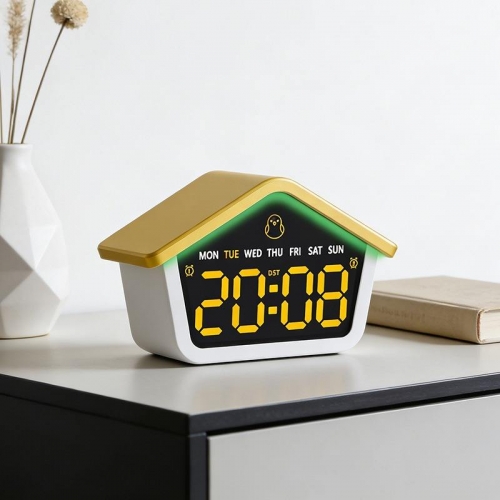YD-6698 House Shape LED Alarm Clock Silent Multifunction Night Light Cuckoo Style Dual Alarm