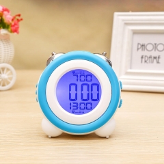 YD-0705 3D Alarm Clock Large Volume Silent Night Light Electronic Clock Dual Bell LCD Simple for Office Use Two Sets