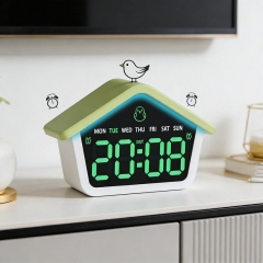YD-6698 House Shape LED Alarm Clock Silent Multifunction Night Light Cuckoo Style Dual Alarm