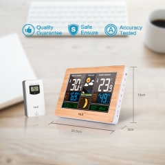 JS-FJ3378-DCF-Wood Large Weather Station Thermometer Hygrometer Barometer Digital Clock Outdoor Sensor Tools Smart Weather Station