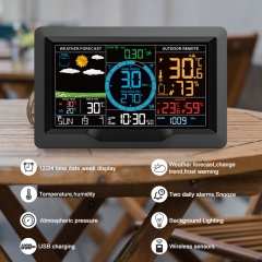 JS-3390A 7 In1 Digital Hygrometer Temperature Professional Wireless Indoor Outdoor Complete Clock Weather Station With Rain Gauge