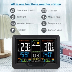 JS-3383C Weather Station Digital Alarm Table Clock Temperature Meter Hygrometer Barometer Moon Phase Snooze Wireless Sensor