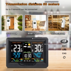 JS-3383C Weather Station Digital Alarm Table Clock Temperature Meter Hygrometer Barometer Moon Phase Snooze Wireless Sensor