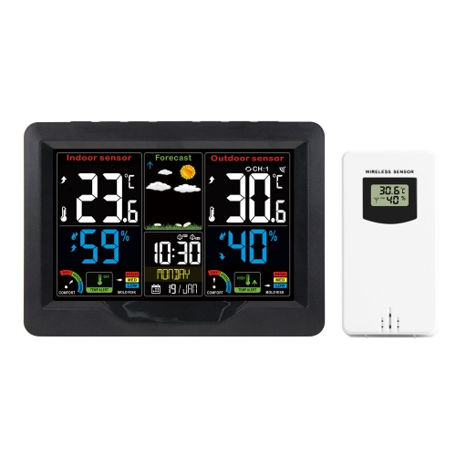 JS-3383C Weather Station Digital Alarm Table Clock Temperature Meter Hygrometer Barometer Moon Phase Snooze Wireless Sensor