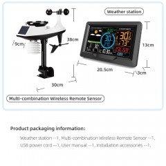 JS-3390A 7 In1 Digital Hygrometer Temperature Professional Wireless Indoor Outdoor Complete Clock Weather Station With Rain Gauge