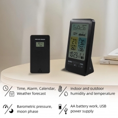 JS-3395D Digital Weather Station Thermometer Hygrometer Wireless Electronic Alarm Clock Barometer Compact Weather Forecast
