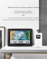 JS-3383F Weather Station Digital Thermometer Hygrometer Barometer Moon Phase Alarm Table Wall Clock Snooze Wireless Weather Station