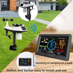 JS-3390A 7 In1 Digital Hygrometer Temperature Professional Wireless Indoor Outdoor Complete Clock Weather Station With Rain Gauge