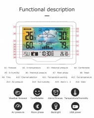 JS-3383F Weather Station Digital Thermometer Hygrometer Barometer Moon Phase Alarm Table Wall Clock Snooze Wireless Weather Station