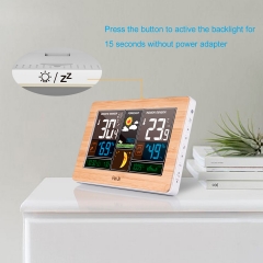JS-FJ3378-DCF-Wood Large Weather Station Thermometer Hygrometer Barometer Digital Clock Outdoor Sensor Tools Smart Weather Station