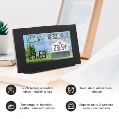 JS-3551A Touchscreen Weather Station Thermometer Hygrometer Barometer Digital Alarm Clock with Wireless Sensor Weather Forecast Station