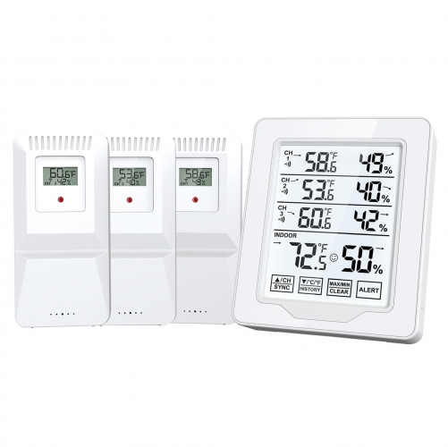 YJ-5109 One-to-Three LCD Touch Screen Digital Display Indoor Outdoor Wireless Thermo-hygrometer Alarm Monitor