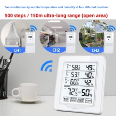 YJ-5109 One-to-Three LCD Touch Screen Digital Display Indoor Outdoor Wireless Thermo-hygrometer Alarm Monitor