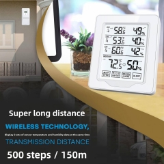 YJ-5109 One-to-Three LCD Touch Screen Digital Display Indoor Outdoor Wireless Thermo-hygrometer Alarm Monitor