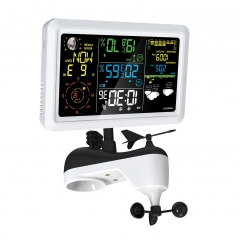 YJ-5107 Weather Station with Outdoor Sensor Indoor Outdoor Thermometer with 7.5-inch VA LCD Screen Weather Forecast Temperature Humidity