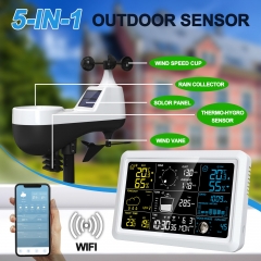 YJ-5107 WiFi Tuya Smart Indoor Outdoor Wireless Temperature Humidity Wind Speed Direction Weather Station with Rain Sensor
