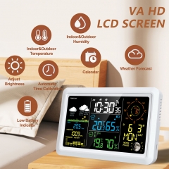 YJ-5107 Weather Station with Outdoor Sensor Indoor Outdoor Thermometer with 7.5-inch VA LCD Screen Weather Forecast Temperature Humidity