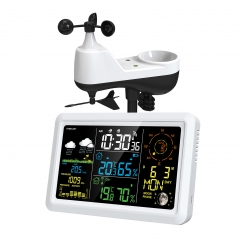 YJ-5107 Weather Station with Outdoor Sensor Indoor Outdoor Thermometer with 7.5-inch VA LCD Screen Weather Forecast Temperature Humidity