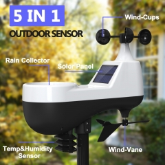 YJ-5107 WiFi Tuya Smart Indoor Outdoor Wireless Temperature Humidity Wind Speed Direction Weather Station with Rain Sensor