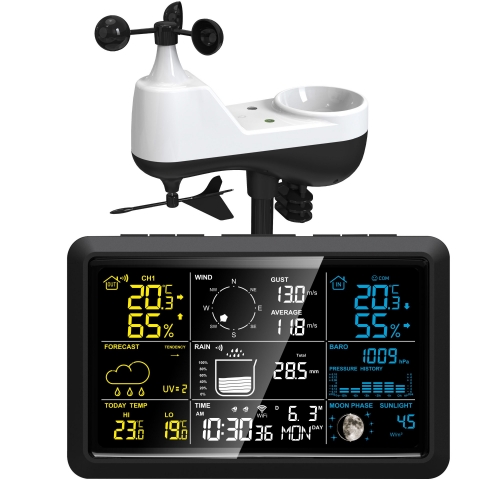 YJ-5107 WiFi Tuya Smart Indoor Outdoor Wireless Temperature Humidity Wind Speed Direction Weather Station with Rain Sensor