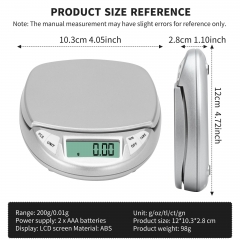 PT-302 200g/0.01g Portable Gold Mini Jewelry Scale with Digital Display AAA Battery Operated Measures ABS Material Maximum Weight