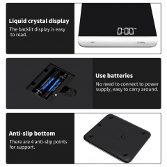 PT-2214 3kg/1g Tempered Glass Platform Electronic Battery Powered Digital Display High Accuracy 5Kg Capacity Kitchen Baking Scale