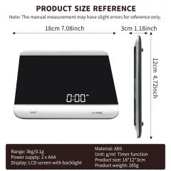 PT-2214 3kg/1g Tempered Glass Platform Electronic Battery Powered Digital Display High Accuracy 5Kg Capacity Kitchen Baking Scale