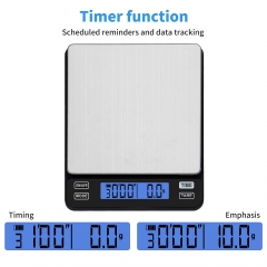 PT-2219 2kg/0.1g High Precision Electronic Stainless Steel Waterproof Kitchen Scale Capacity Battery Powered Food Baking Scale Household