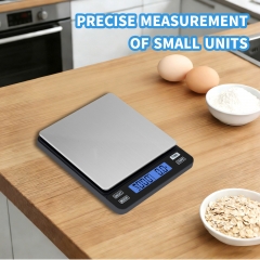 PT-2219 2kg/0.1g High Precision Electronic Stainless Steel Waterproof Kitchen Scale Capacity Battery Powered Food Baking Scale Household